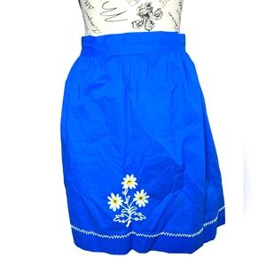 Blue daisy embroidery light cottage core apron